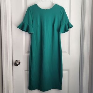 Calvin Klein Teal Midi Dress with Ruffle Sleeves